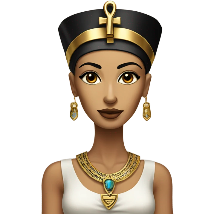 A Beautiful nefertiti  black hair brown eyes with gold necklace with ankh emoji
