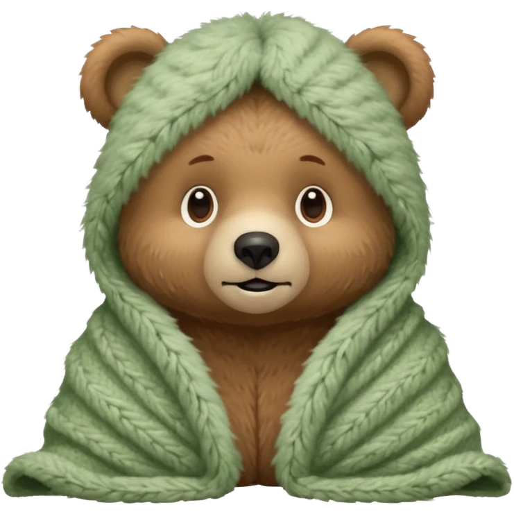 Cute Bear in cozy knitted Sage green blanket emoji