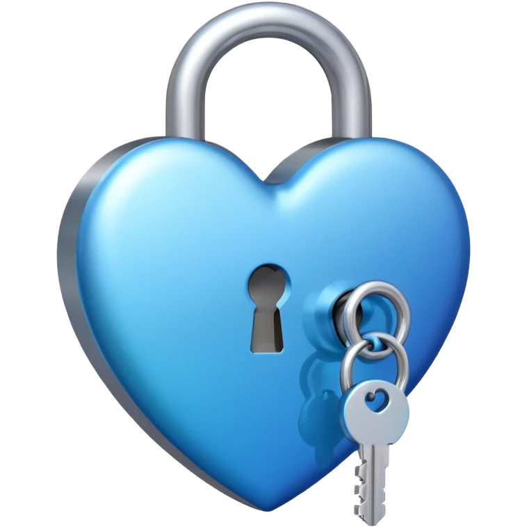 A blue gradient heart-shaped lock with a silver key emoji