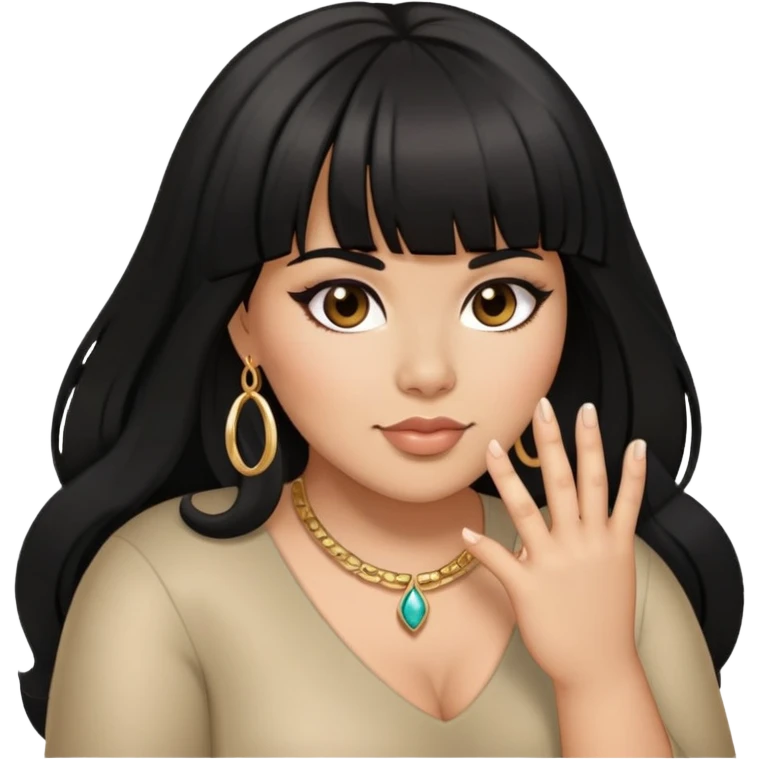 Latina female with bangs black long hair plus size with ring on finger emoji