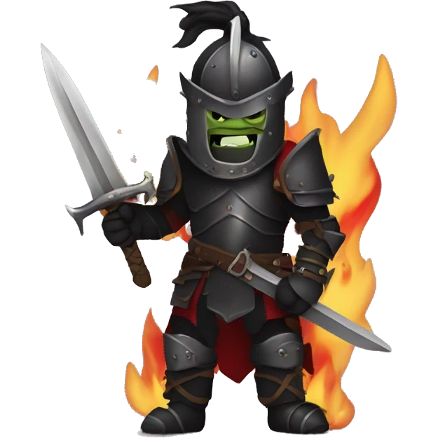 Orc black knight with night armor, sword with flames, Halloween theme, emoji emoji