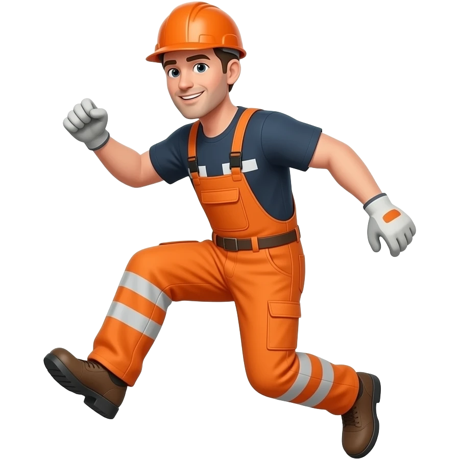 man in hi-vis orange overalls trips emoji