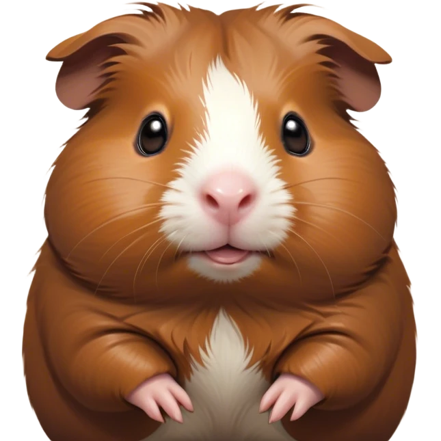 Cinematic Cute Brown Guinea Pig Portrait Emoji, Head tilted playfully and inquisitively, showcasing a velvety brown coat with a natural sheen, round, sparkling dark eyes filled with curiosity, Simplified yet irresistibly adorable features, highly detailed, glowing with a warm, friendly glow, high shine, affectionate and lively, stylized with a touch of whimsy, bright and endearing, soft glowing outline, capturing the essence of a mischievous yet loving guinea pig, so playful it feels like it could nuzzle out of the screen into your arms! emoji