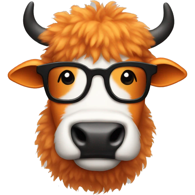 Fluffy orange cow with black glasses emoji