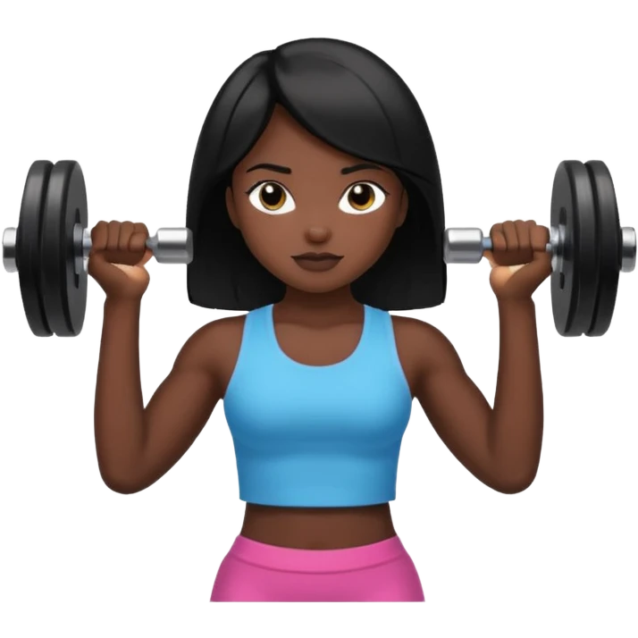 black haired girl holding dumbbell emoji