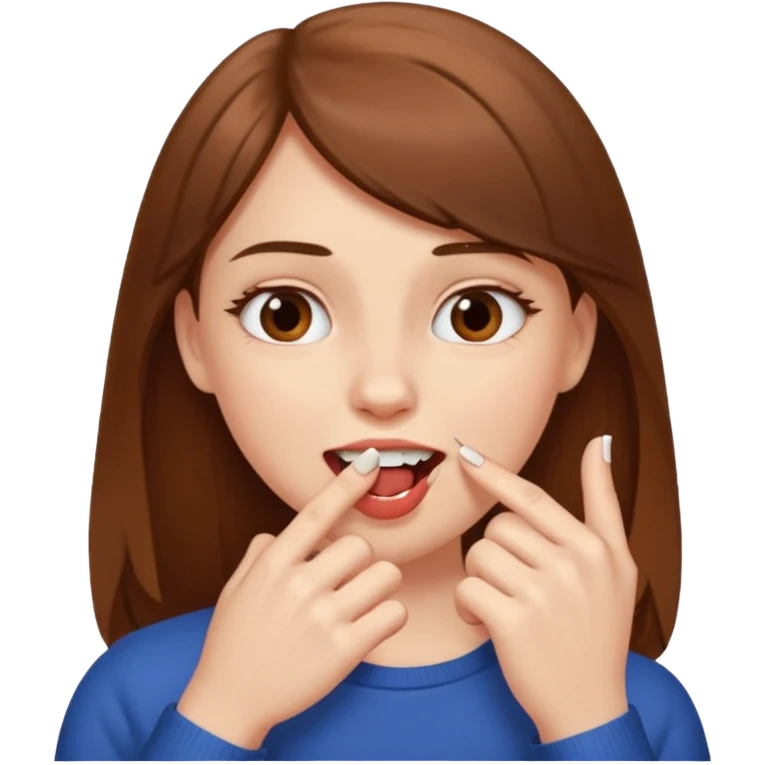 Une fille brune et blanche qui se mord un ongle avec ses dents comme si elle draguait qqn il fait que l'ongle soit entre ses dents emoji