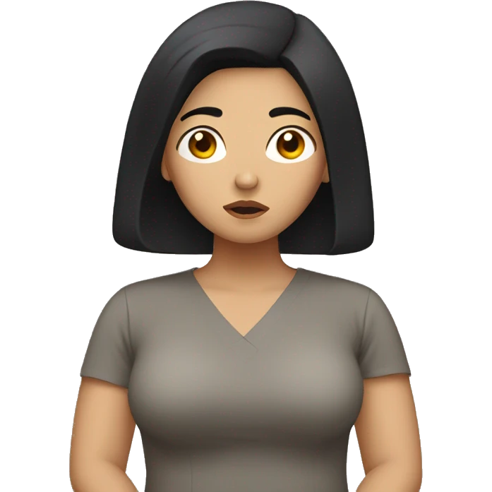 Black haired Asian woman looking worried about her body emoji