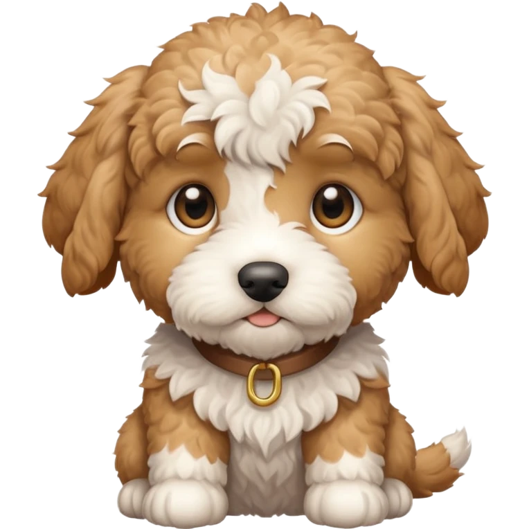 Small white mini goldendoodle puppy with light brown spots around his eyes and light brown ears emoji