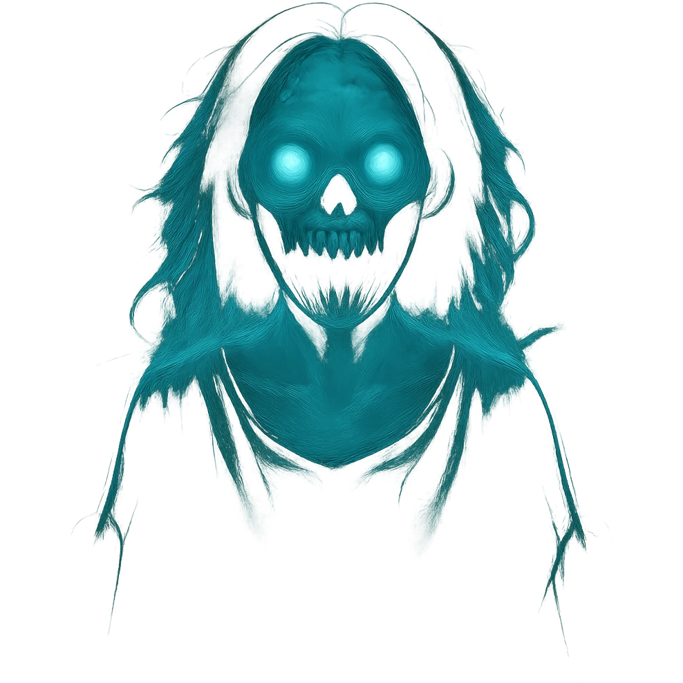 Transform the creepy girl into a ghost, make her semi-transparent, add ethereal glow and ghostly effects, keep the background transparent. emoji