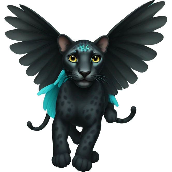 winged black leopard with turquoise eyes flying emoji