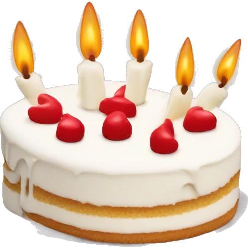 White cake emoji with candles split in half slantly. Show them adjoined at one corner  emoji