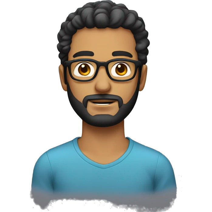 Persona, hombre, 33 años, lentes con marco negro, cabello corto, ojos marrones, barba de 3 dias emoji