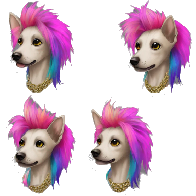 Punk Chinese crested dog neon rainbow hair gold chain punk piercings tattoos punk ear piercings emoji