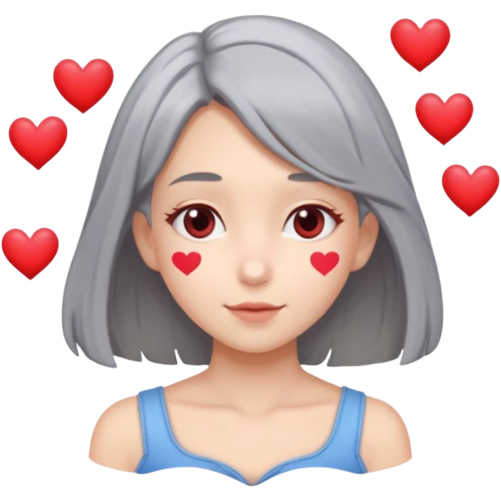 Gray shoulder length hair girl with hearts for eyes with hahahas floating  emoji