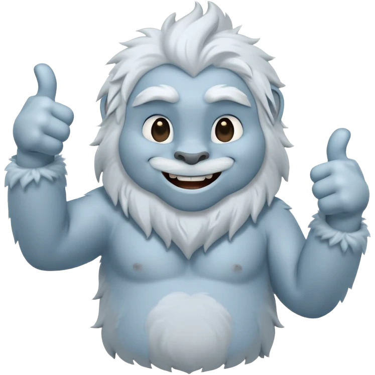 yeti, full body, ice grey blue, full body fur, thumbs up, smiling, winking emoji