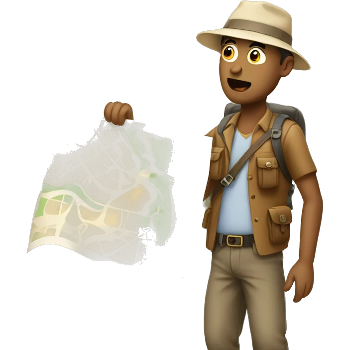 A confused tourist looking at a map emoji