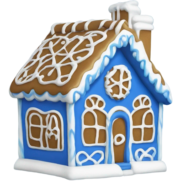 A blue and white gingerbread house emoji