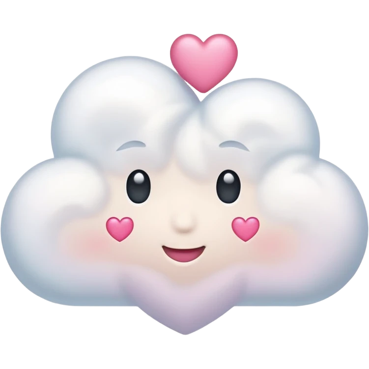white thought cloud with a pink heart in the center, soft style, pink details, Apple emoji style emoji