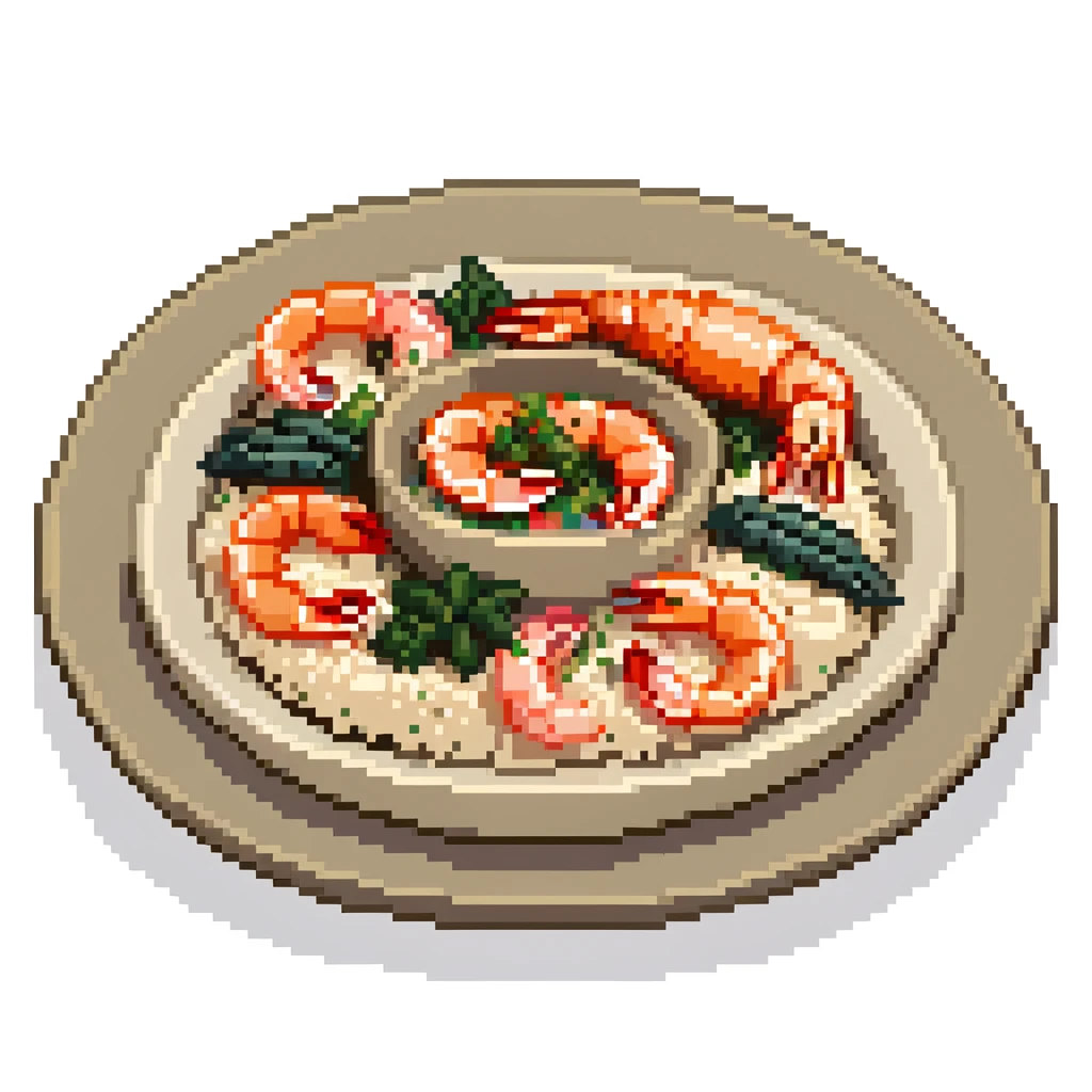 A plate of delicious seafood rice with prawns emoji
