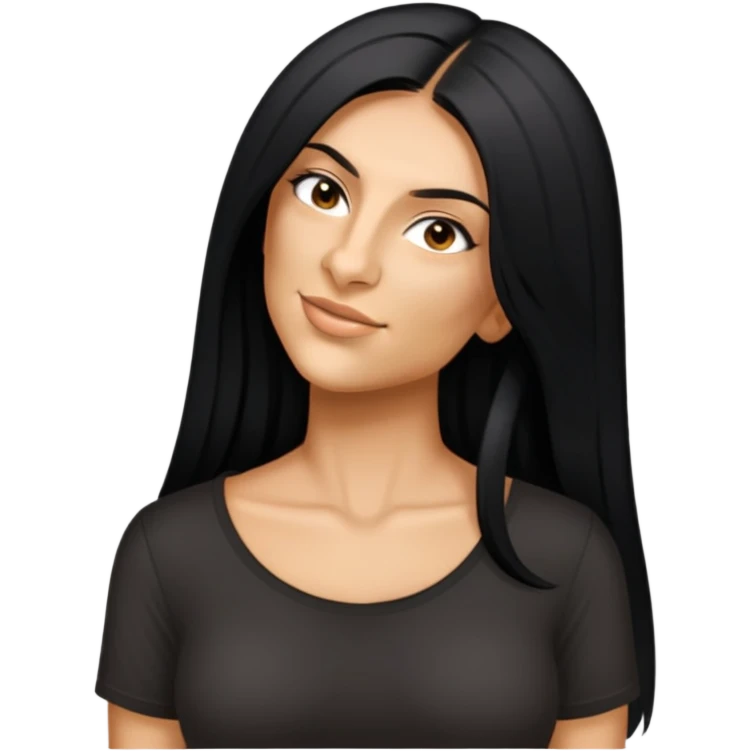 female, black shirt, long black hair emoji