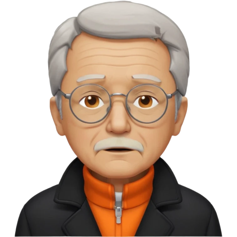 old man with orange high collar shirt and a thick coat wearing glass while closing his eyes emoji