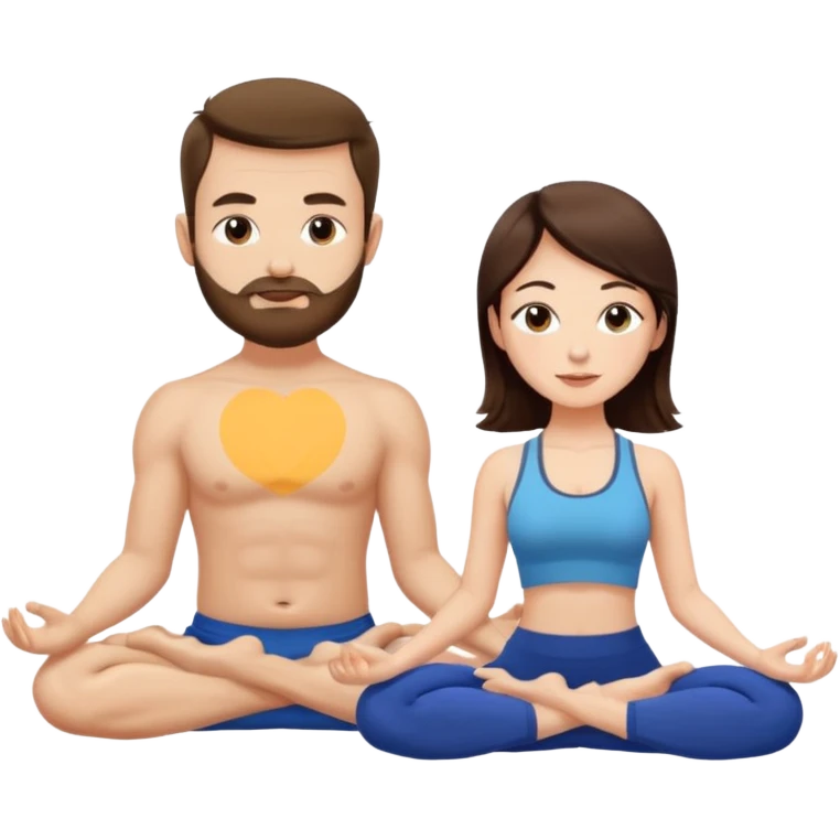 scottish man with stubble, brunette woman doing yoga emoji
