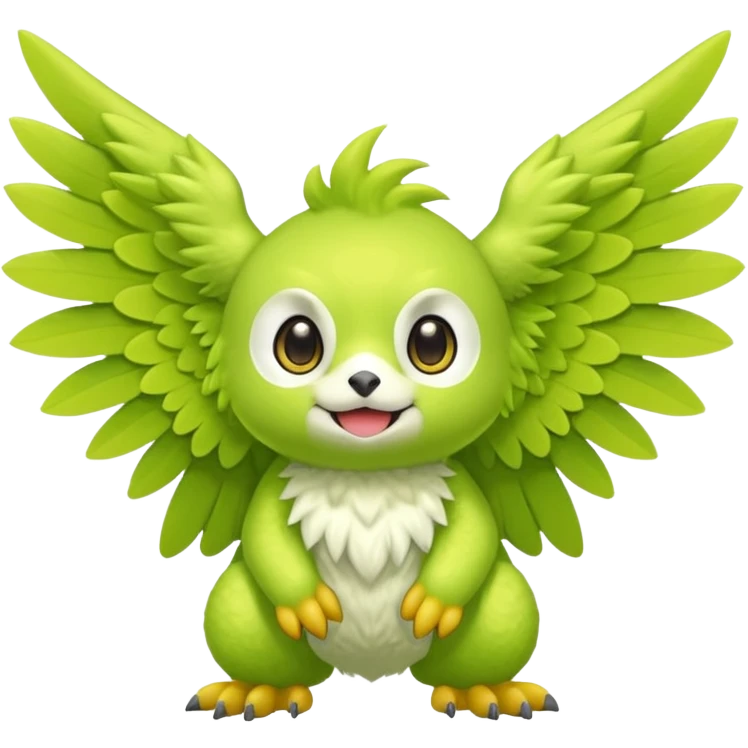 Lime-green furry cute kawaii winged Fakémon-Scalie-Digimon-creature (full body) emoji