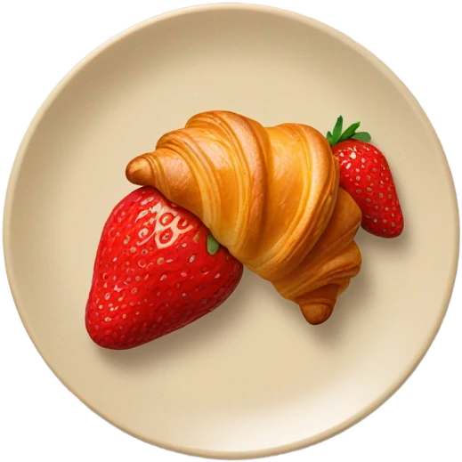 there is a croissant with strawberries in a beige plate emoji