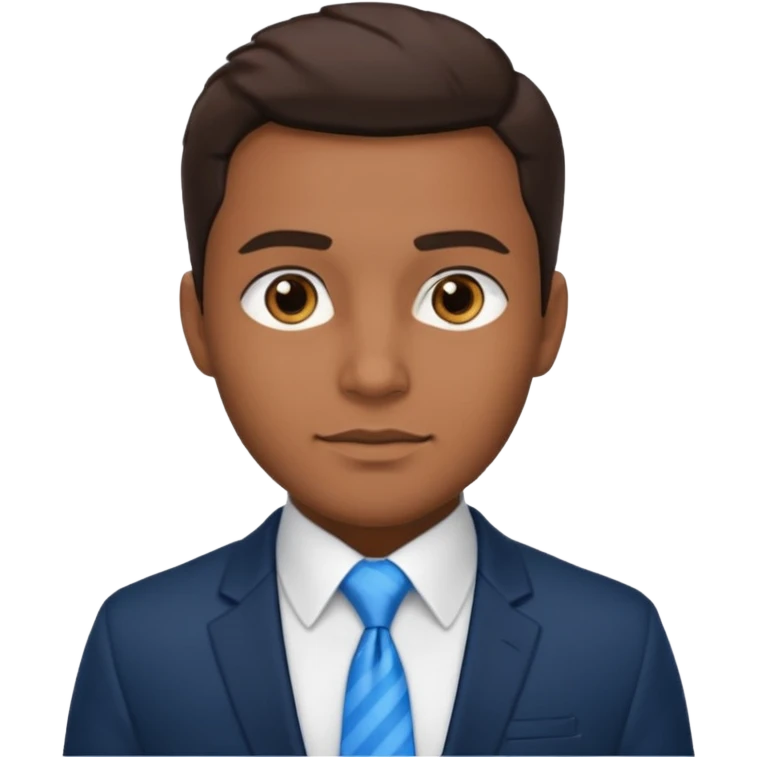 un homme brun joli avec des jolies traits avec une chemise blanche et une veste a manche longues et cravate bleu il a les yeux marron emoji