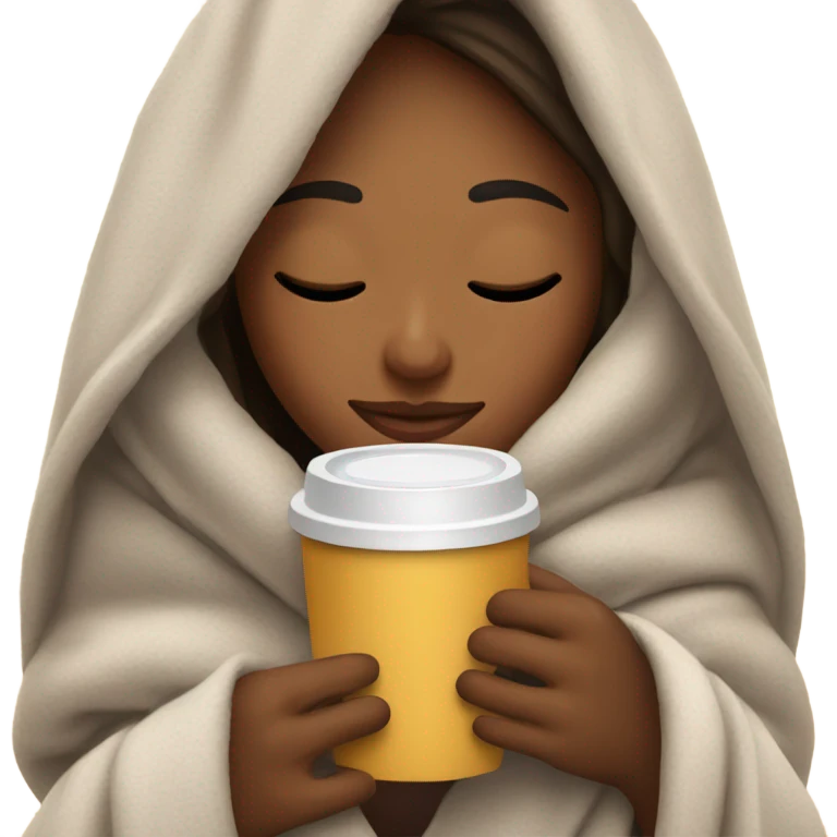 girl inside a blanket sipping coffee eyes closed emoji