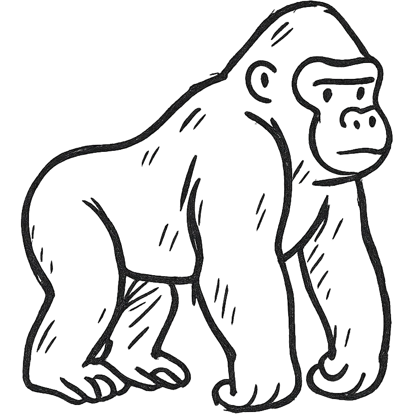 hand-drawn outlined gorilla emoji