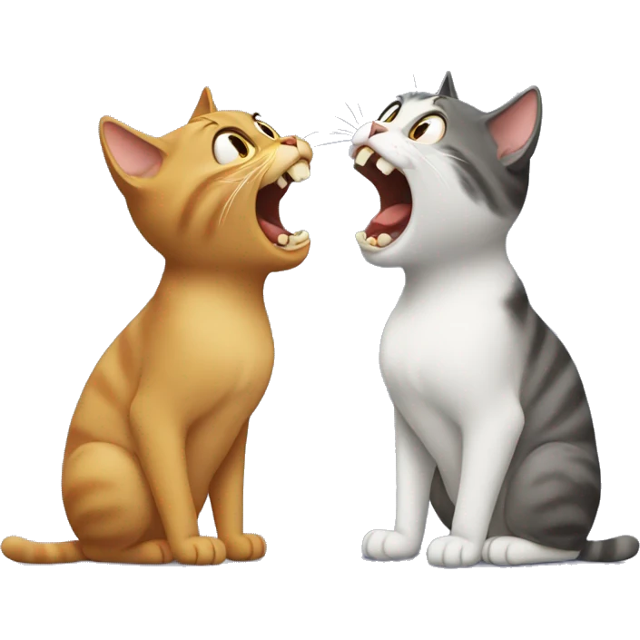 Two cats screaming at each other back-and-forth emoji