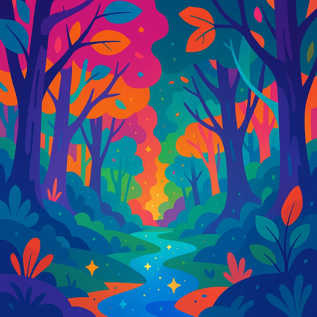enchanted forest with magical colors emoji