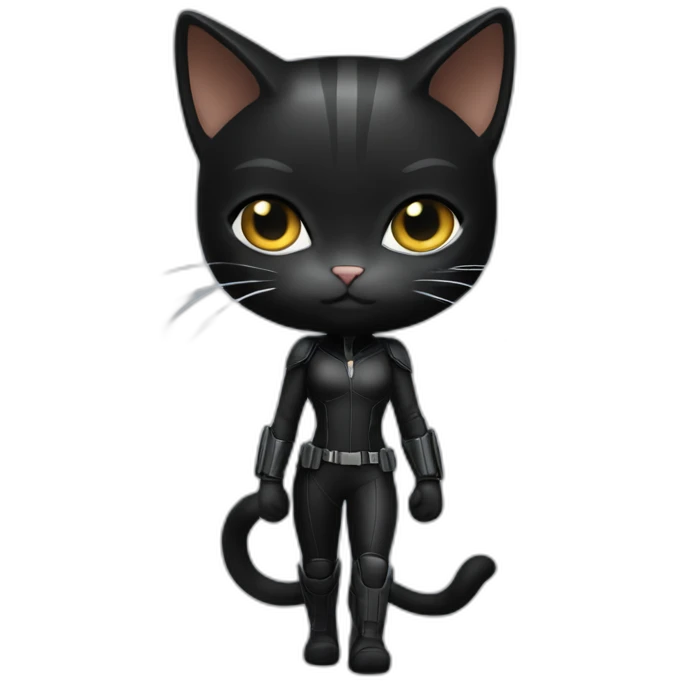cat in avengers’ black widow suit full body emoji