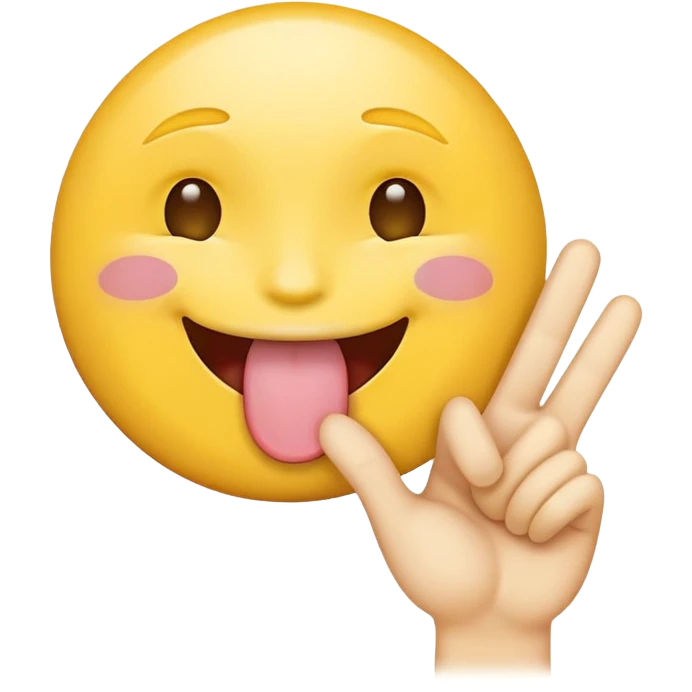 Yellow face iPhone emoji, tongue sticking out, putting up a peace sign emoji