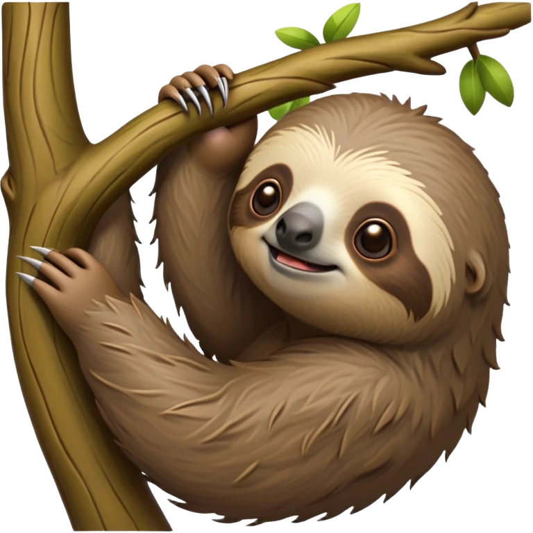 cinematic-sloth-realistic-full-body-hanging-emoji,-long-curved-claws-clinging-to-a-tree,-thick-shaggy-brown-fur-slightly-ruffled,-head-tilted-dramatically,-slow-blinking-eyes-filled-with-serene-wisdom,-simplified-yet-realistic-focused-features,-highly-detailed,-glowing-with-an-almost-sarcastic-glow emoji