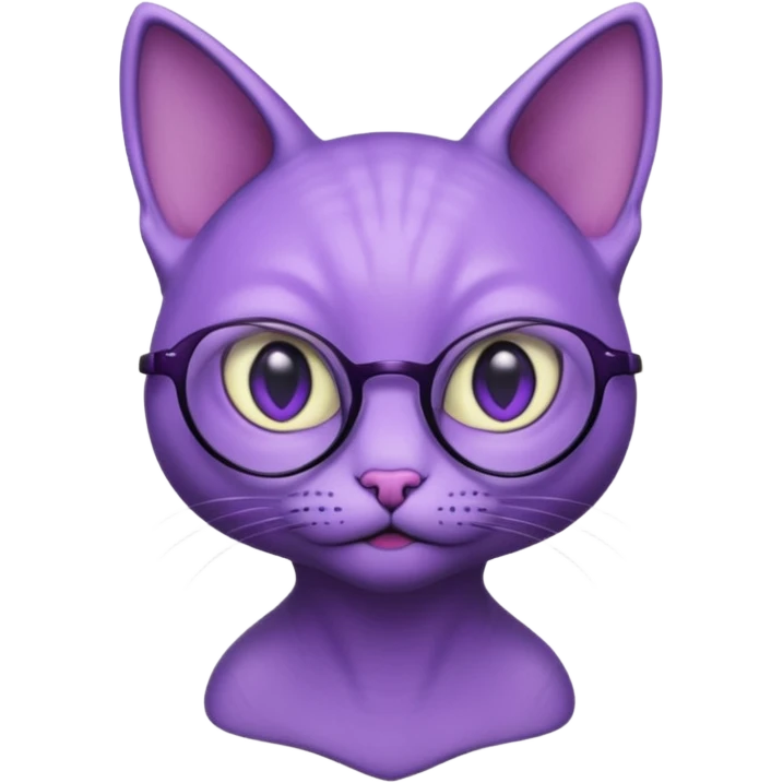 purple alien cat with no fur, and spectacles and hair emoji