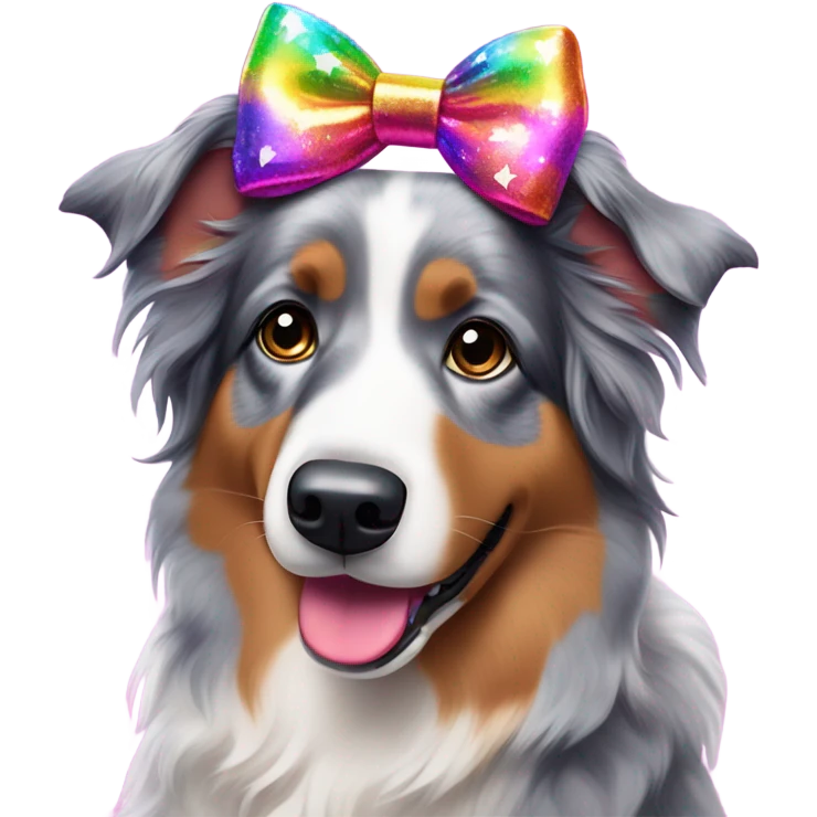 Lisa frank glitter Australian shepherd with bows on head emoji