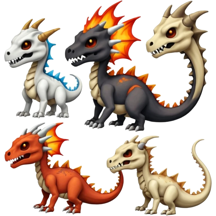 Skeletal Fiery Volcanic Cubone-Salandit-Marowak-Duskull-dragon emoji