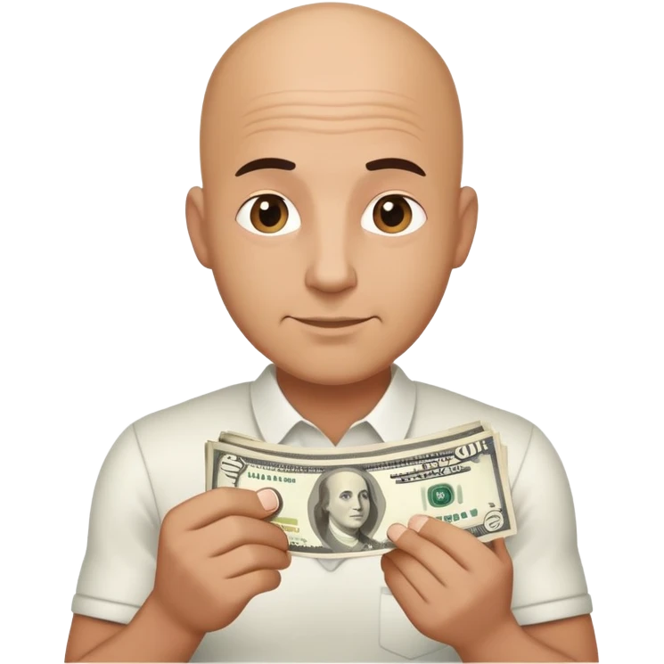 Bald tan man holding money emoji