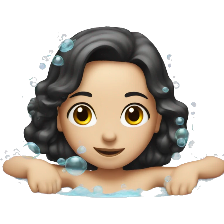White girl black haired in tub with a lot of bubbles cover emoji
