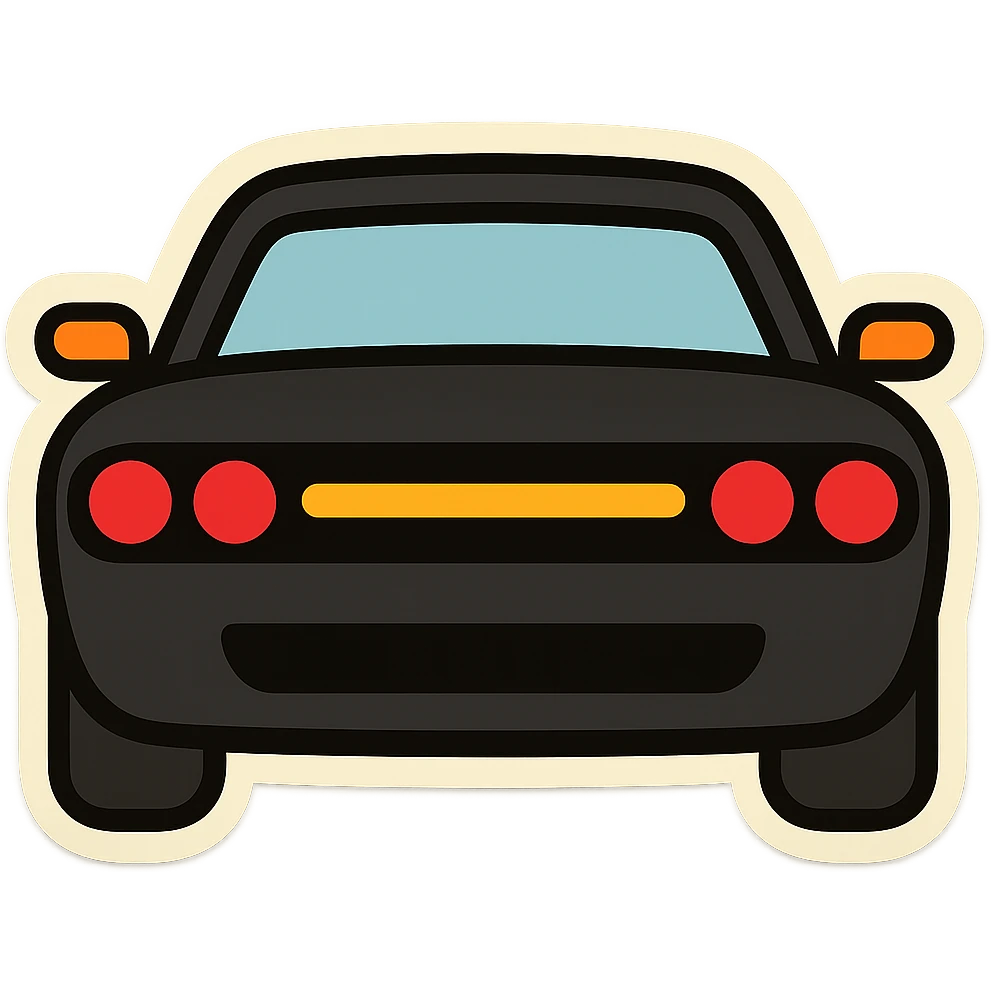 حول دودج شالانجر السوداء مع أضواء أمامية حمراء إلى ملصق إيموجي كرتوني (sticker style) emoji