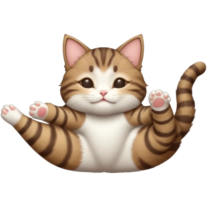 dark brown tabby and white small cat in funny positions upside down with eyes closed emoji