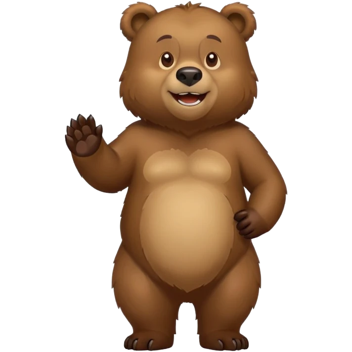 Cartoonish Russian grizzly bear, standing upright, front view, iOS emoji style emoji