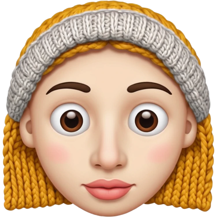 full face with nose, eyes, lips etc. look like knitted emoji