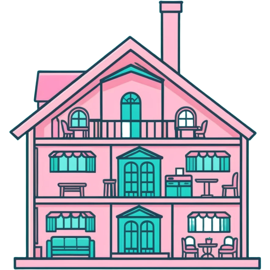 cute pastel pink dollhouse with miniature furniture emoji