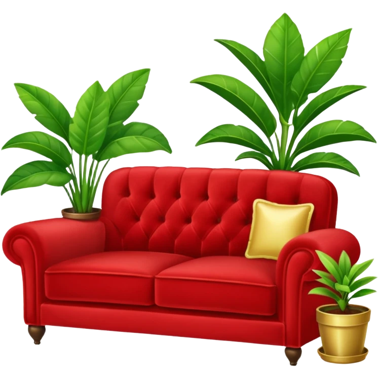 red velvet luxury couch with a mic and houseplant emoji