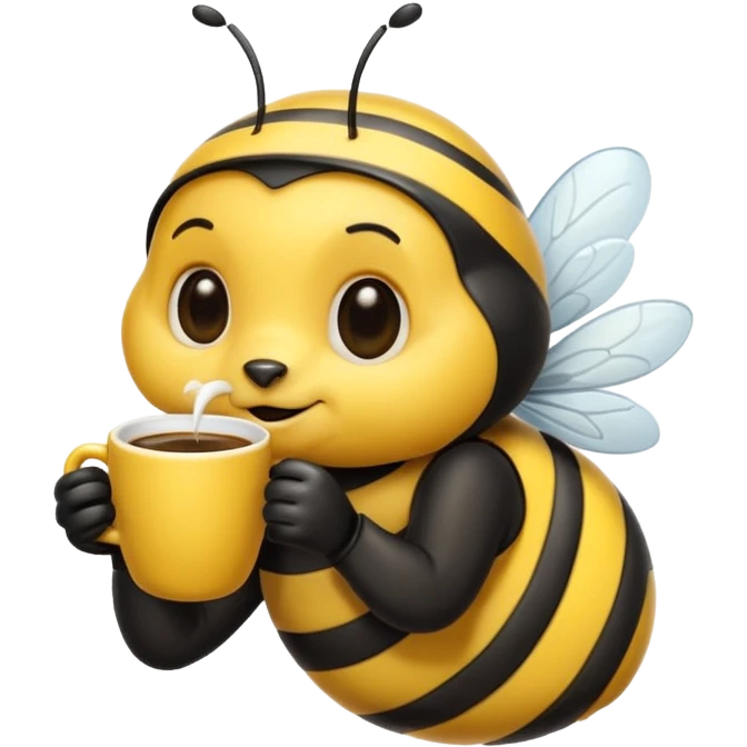 Cute small bee drinking coffee emoji