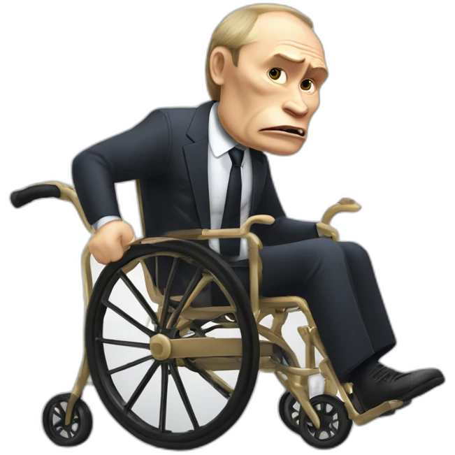 furious vladimir putin monke rides golden wheelchair holding a suitcase emoji