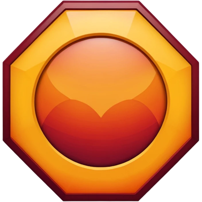 A sharp-edged hexagon with a thick yellow border that shifts slightly toward orange. The inside is a smooth dark-red to maroon gradient. In the center, add a large bold capital V colored with a yellow-orange gradient similar to the border. Keep everything clean, centered, and with no background. emoji